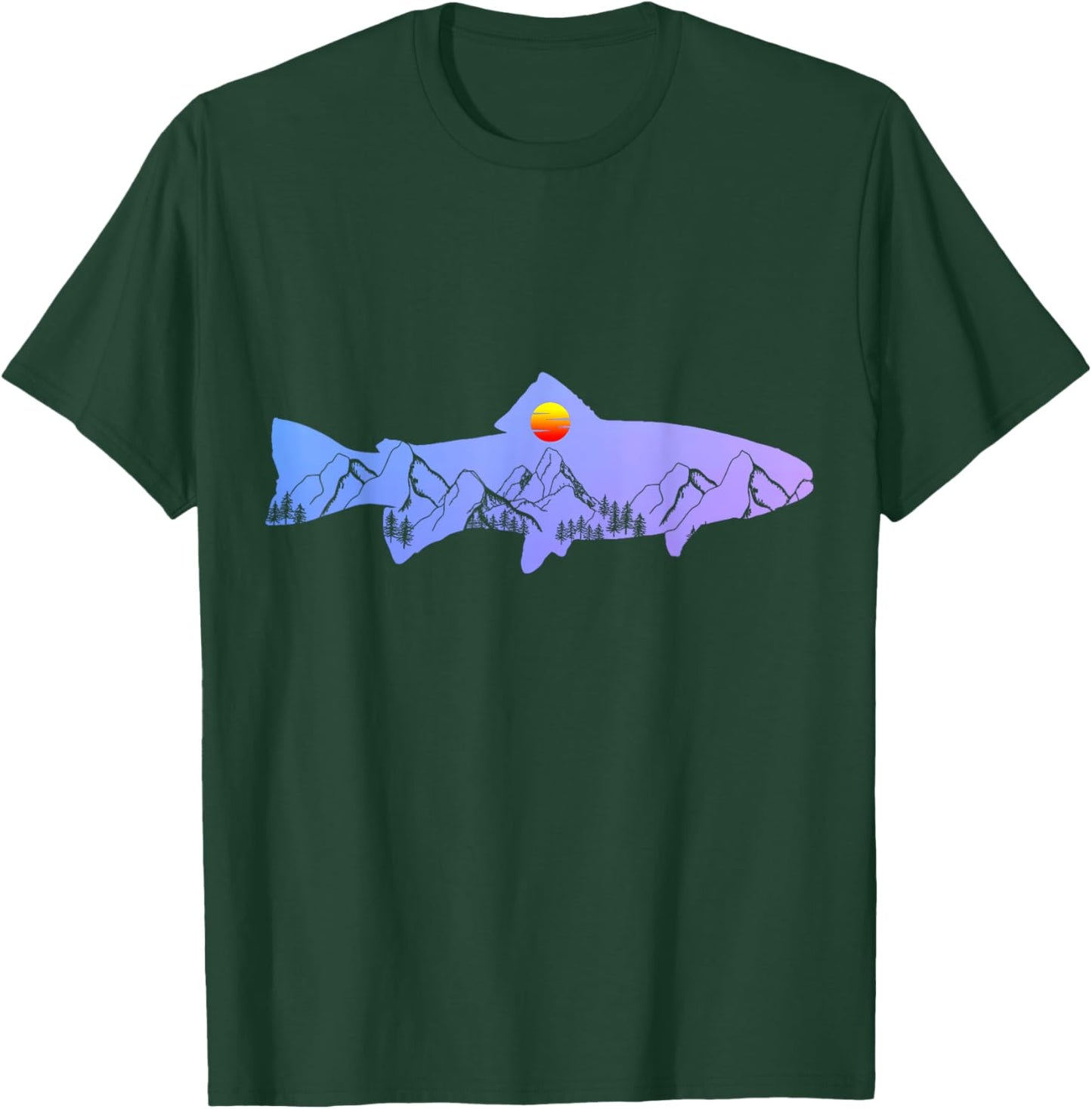 Fly Fishing Trout Fisherman Vintage Mountains Nature T-Shirt - T-Shirt | Forest