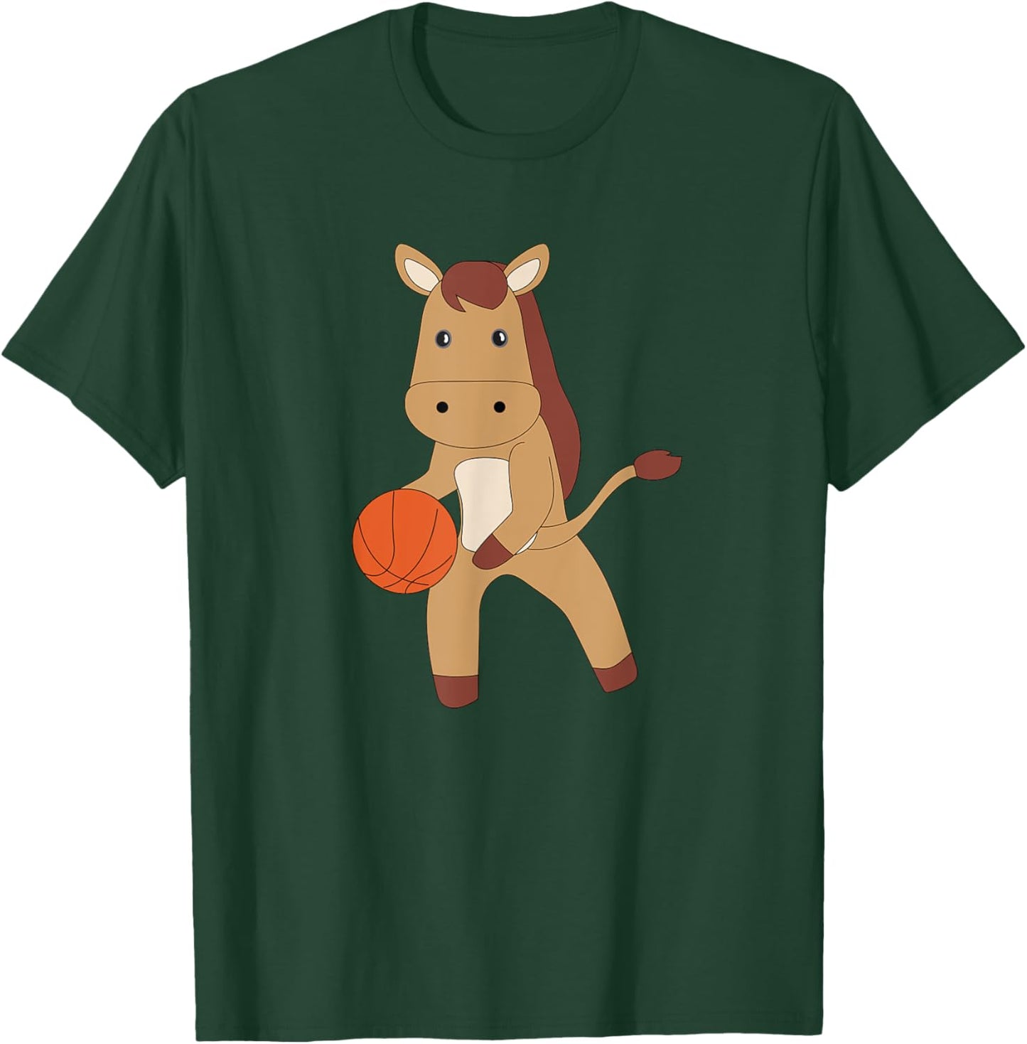 Horse Playing Basketball Cute Pony Basketball Player T-Shirt - T-Shirt | Forest
