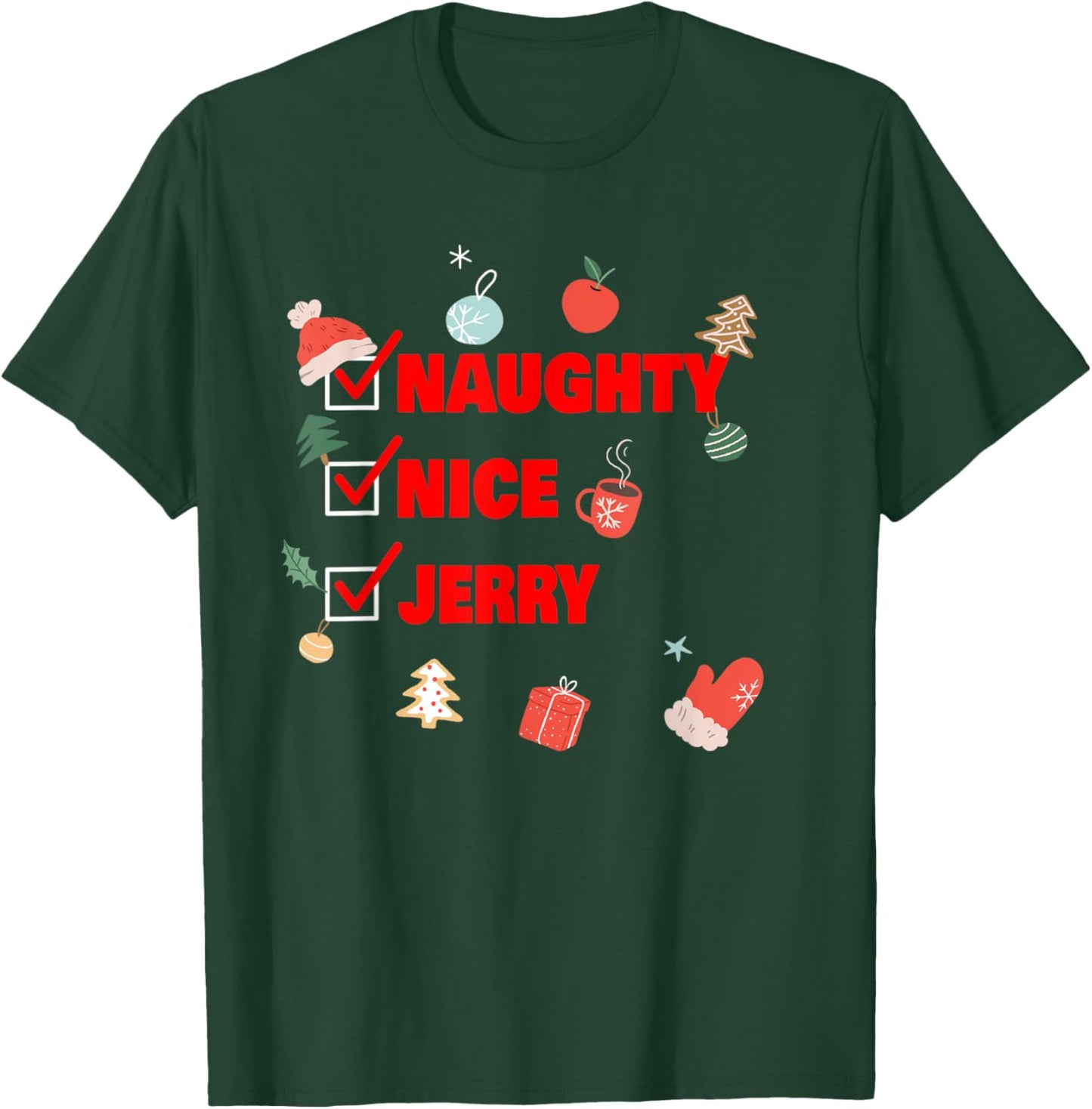 Naughty Nice Jerry Funny Christmas Jerry Name T-Shirt - T-Shirt | Forest