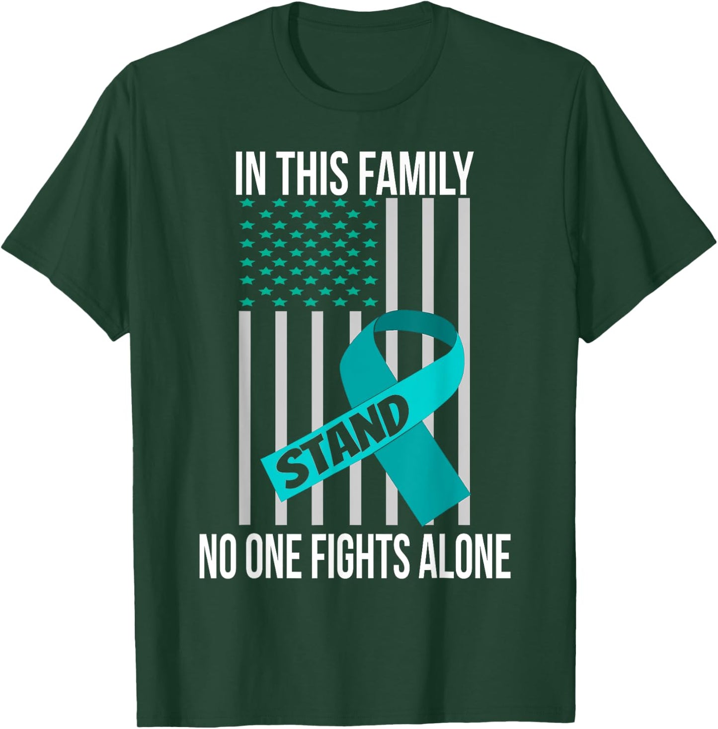 USA Flag Sexual Assault Awareness Shirt Teal Ribbon Shirt T-Shirt - T-Shirt | Forest