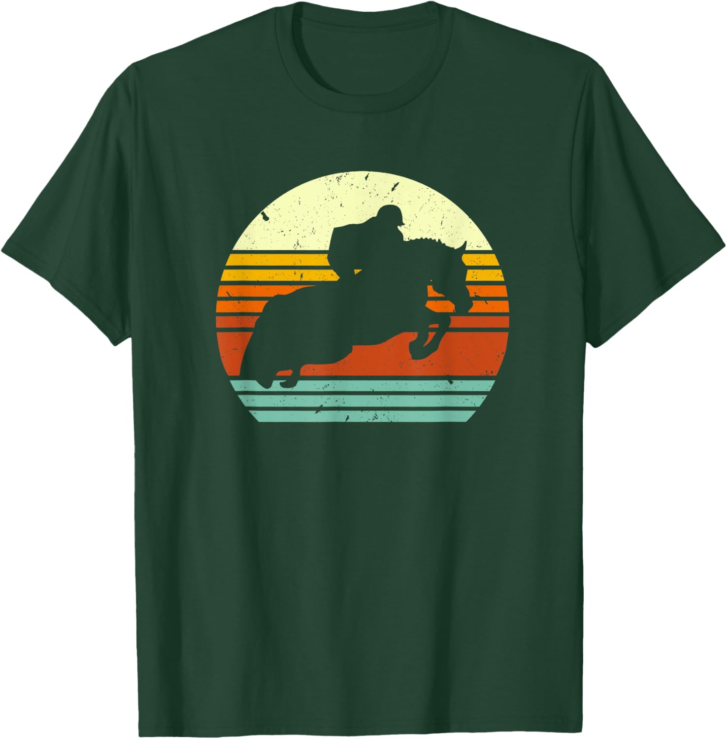 English Horse Show Jumping on Retro Sun Style T-Shirt - T-Shirt | Forest