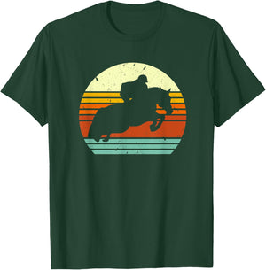 English Horse Show Jumping on Retro Sun Style T-Shirt - T-Shirt | Forest