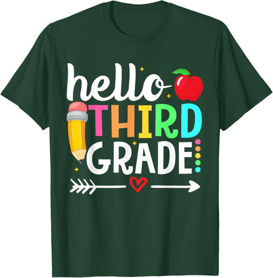 Hello Third Grade Team 3rd Grade Teacher Back to School T-Shirt - T-Shirt | Forest