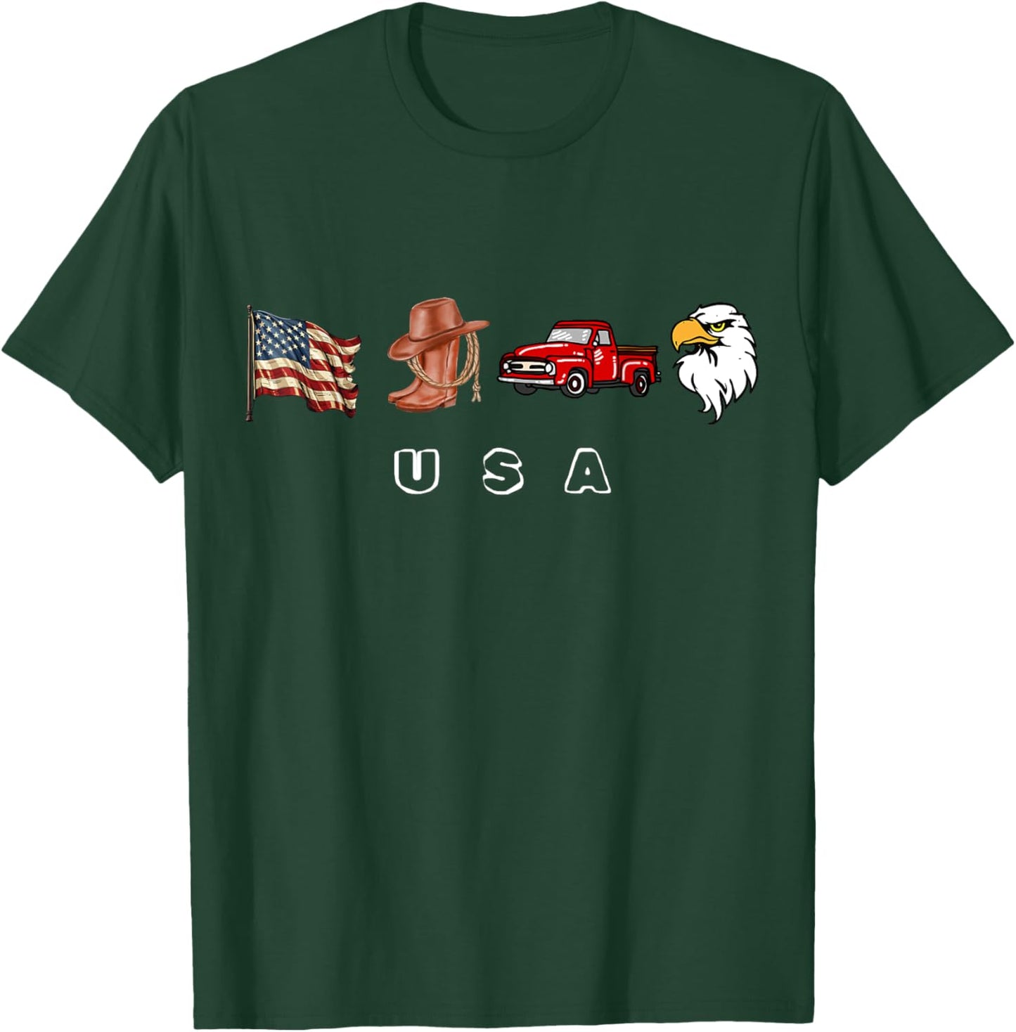 Cowboy Boots Hat Semi Trucks Driver Eagle American Flag T-Shirt - T-Shirt | Forest
