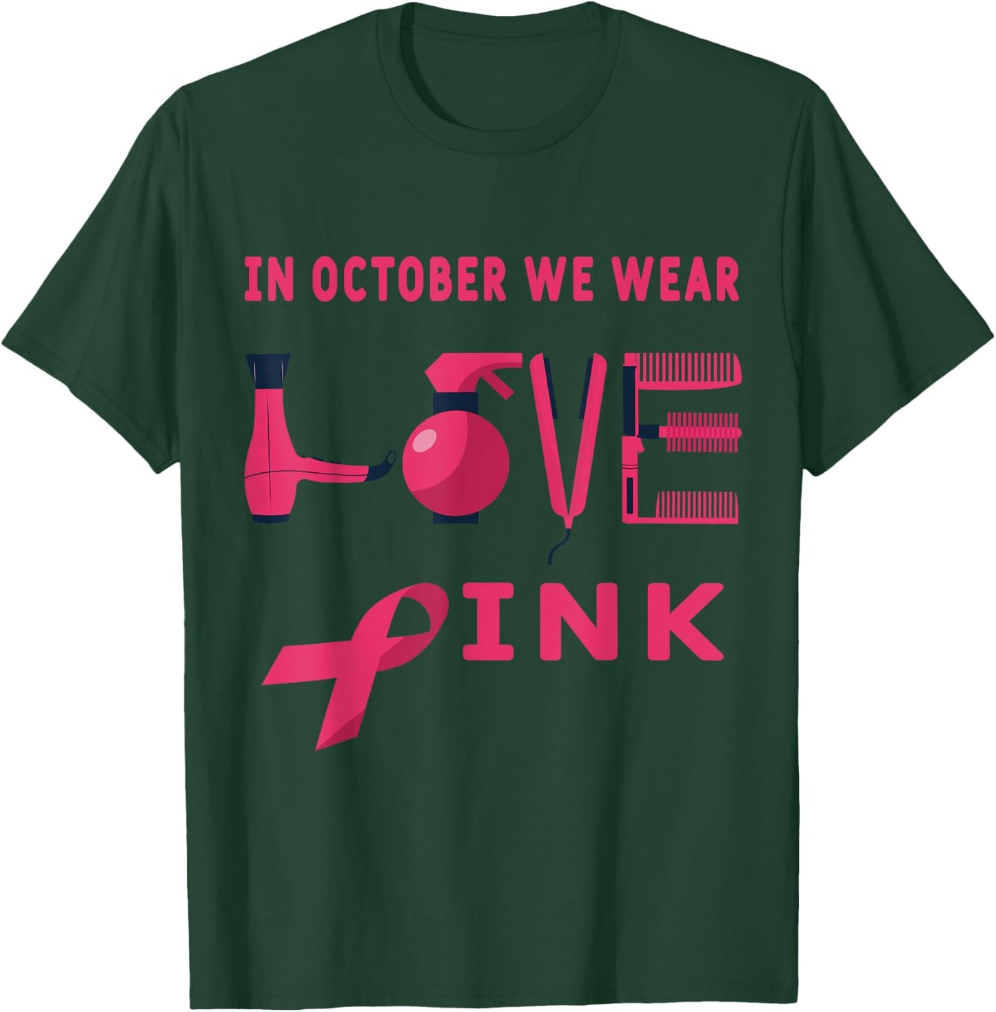 Pink in Oktober we wear pink Hairstylist Breast Cancer Awareness Halloween Hairdresser T-Shirt - T-Shirt | Forest