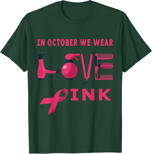 Pink in Oktober we wear pink Hairstylist Breast Cancer Awareness Halloween Hairdresser T-Shirt - T-Shirt | Forest
