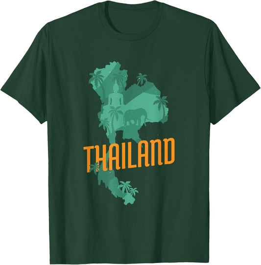Patriotic Thai National Thailand Map Buddha Statue Elephant Women Kids Men T-Shirt - T-Shirt | Forest