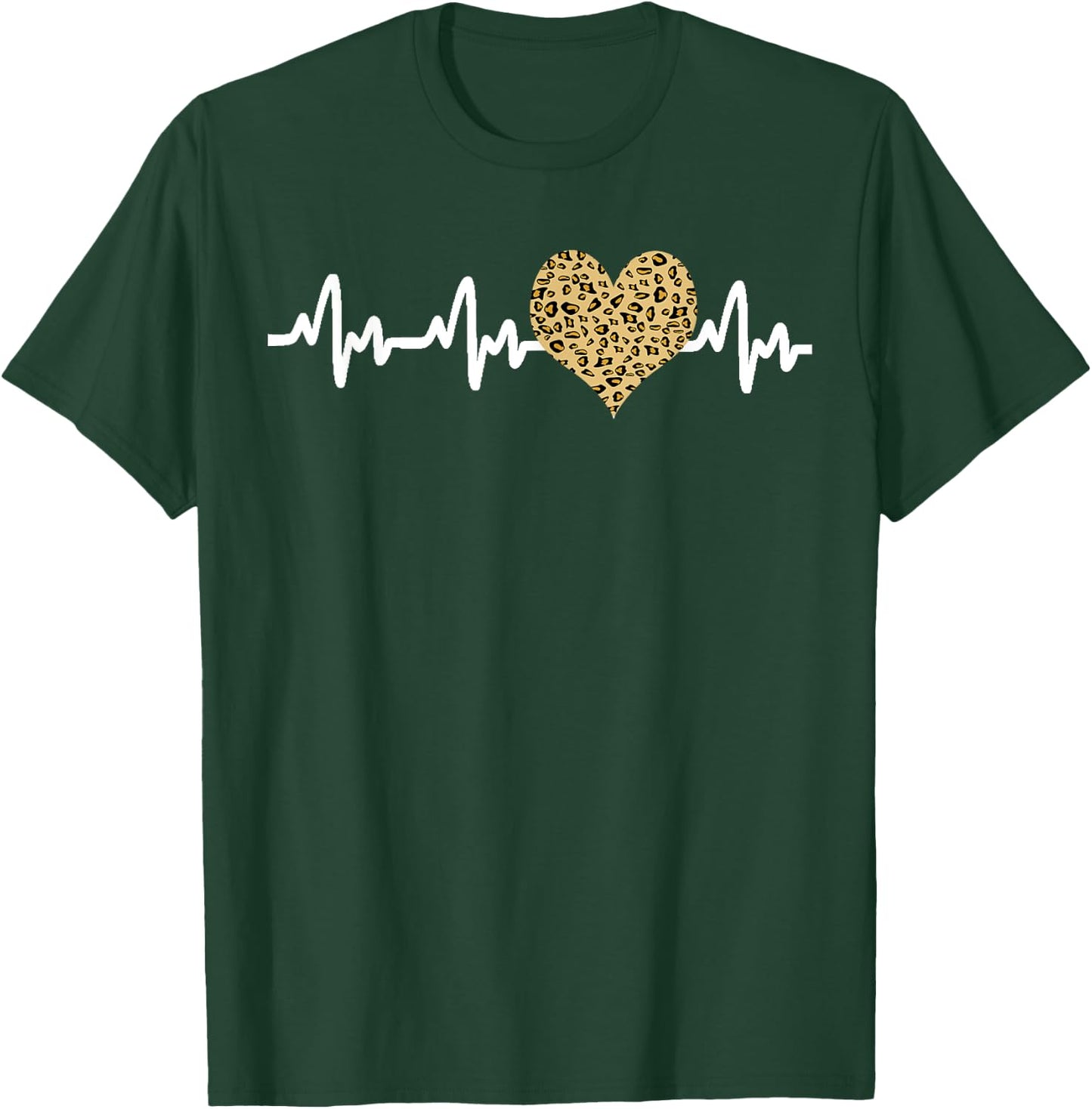 Cool Cheetah Leopard Print Heart Doctor Nurse Heartbeat EKG T-Shirt - T-Shirt | Forest