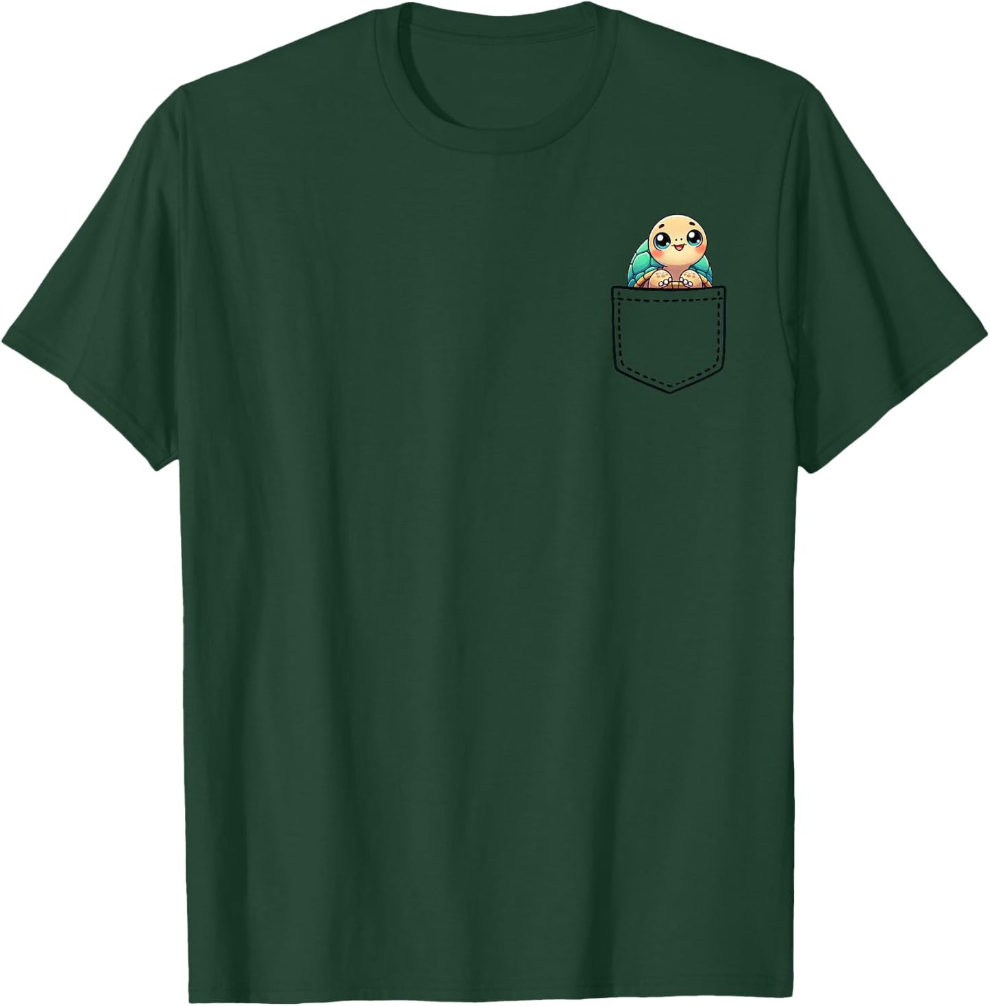 Cute Turtle Pocket Kawaii Animal Lover Graphic Art T-Shirt - T-Shirt | Forest