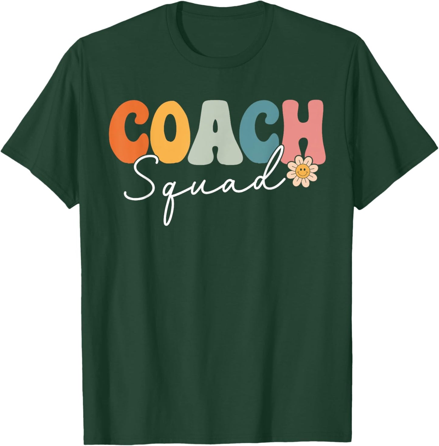 Coach Squad Team Retro Groovy Vintage First Day Of School T-Shirt - T-Shirt | Forest