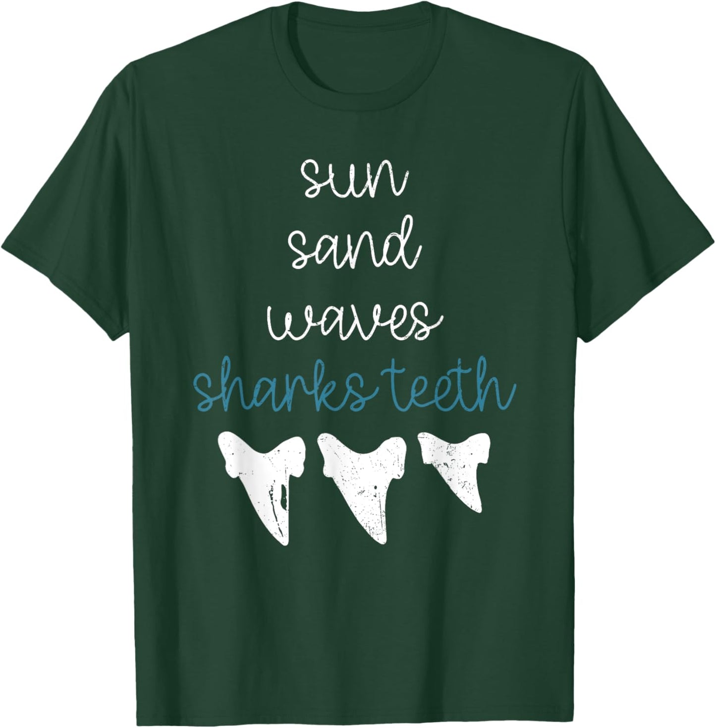 Sun Sand Waves Sharks Teeth Funny Shark Lover Grunge T-Shirt - T-Shirt | Forest