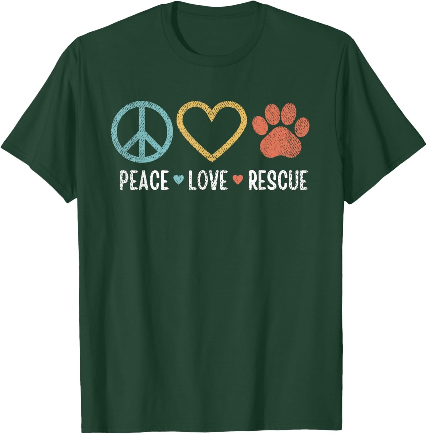 Peace Love Rescue Dogs Puppy Cute Paw Dog Lover Vintage Men Women Kids T-Shirt - T-Shirt | Forest