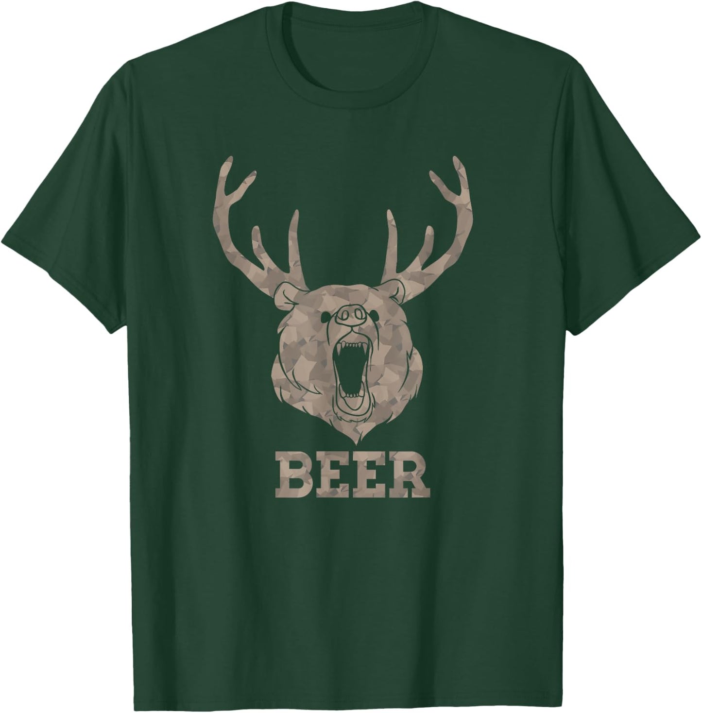 Bear Deer Beer Drinking Camo Antlers Hunting Camping Gift T-Shirt - T-Shirt | Forest