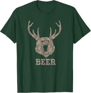 Bear Deer Beer Drinking Camo Antlers Hunting Camping Gift T-Shirt - T-Shirt | Forest