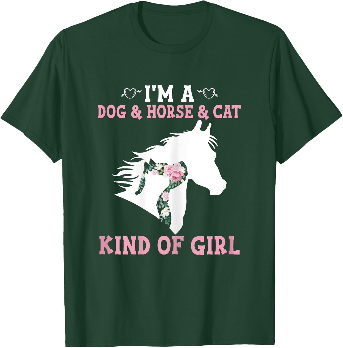 Dy Dog Horse Cat Floral Silhouette Animal Lover Girl Gift T-Shirt - T-Shirt | Forest