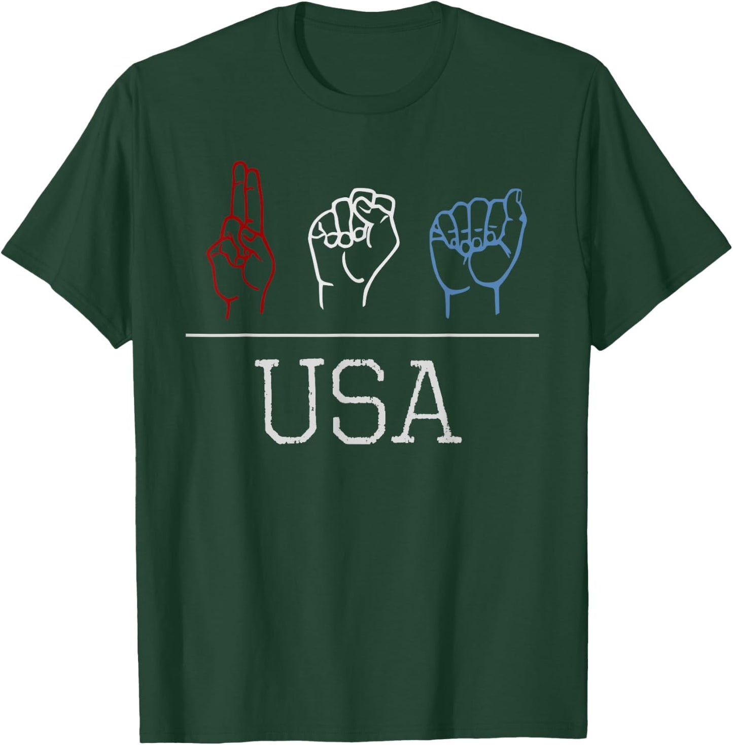 Deaf Pride Patriotic USA Red White & Blue ASL Sign Language Women Kids Men T-Shirt - T-Shirt | Forest