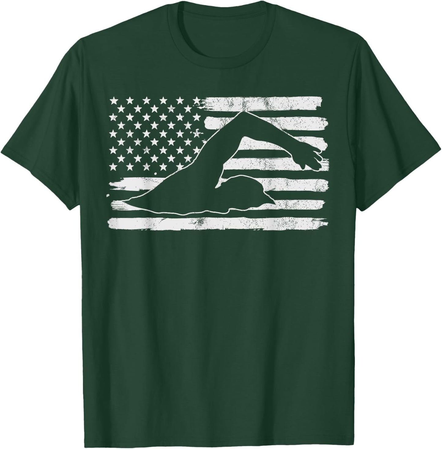 Vintage 4th Of July USA Flag Swimming Swim Sports Gift Women Kids Men T-Shirt - T-Shirt | Forest