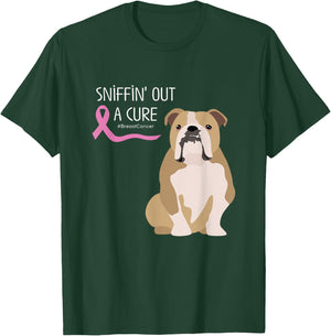 English Bulldog Dog Lover Breast Cancer Awareness T-Shirt - T-Shirt | Forest