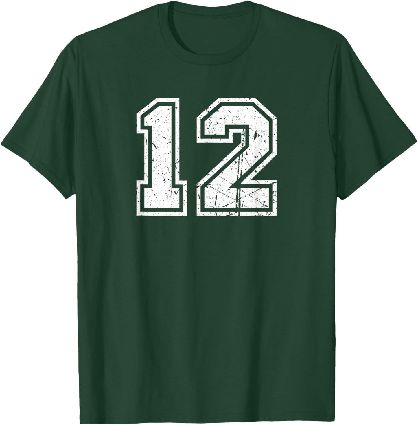 Distressed Number #12 White Sports Team T-Shirt - T-Shirt | Forest