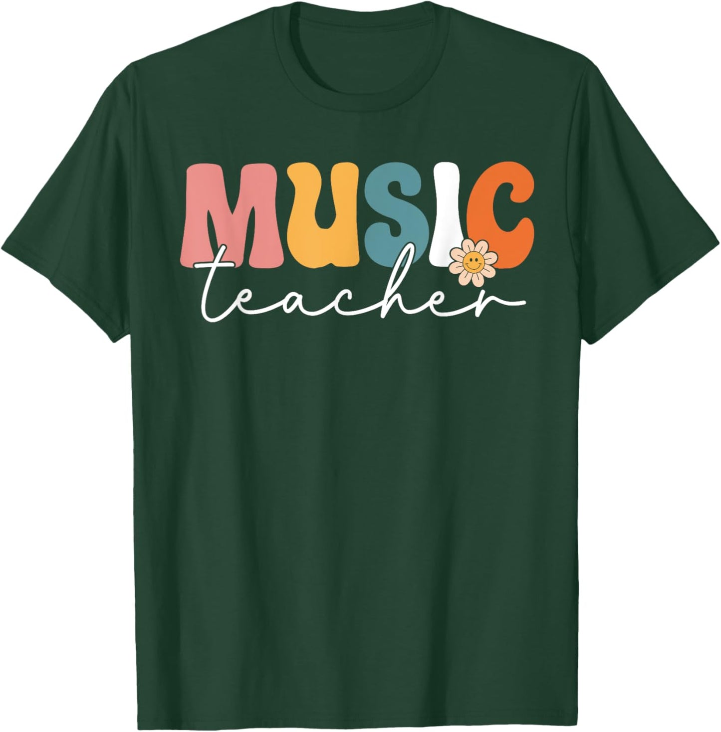 Music Teacher Team Retro Groovy Vintage First Day Of School Women Girls Kids T-Shirt - T-Shirt | Forest