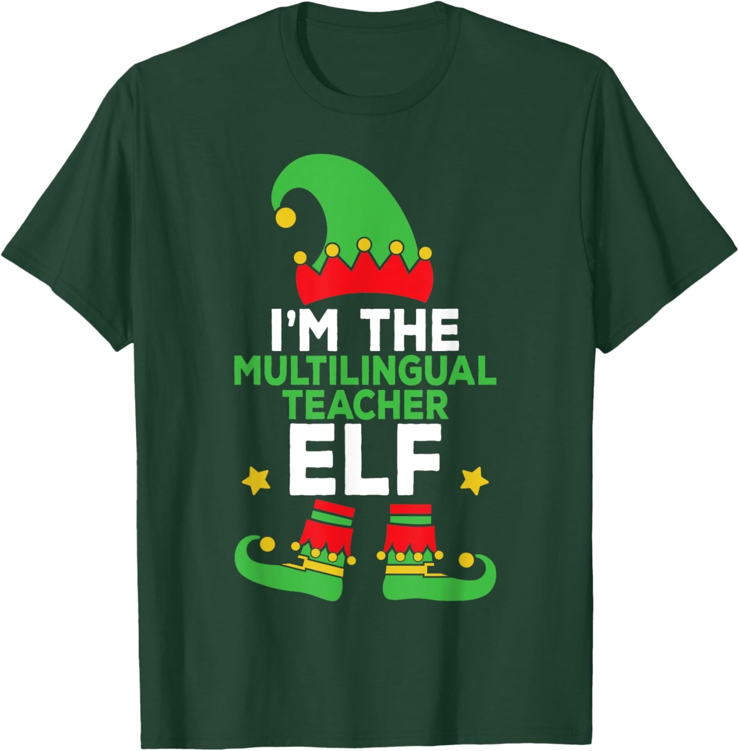 Multilingual Teacher Elf Family Holiday Matching Christmas T-Shirt - T-Shirt | Forest