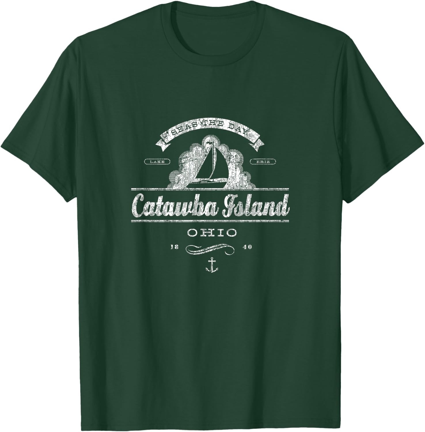 Catawba Island OH Sailboat Vintage Nautical T-Shirt - T-Shirt | Forest