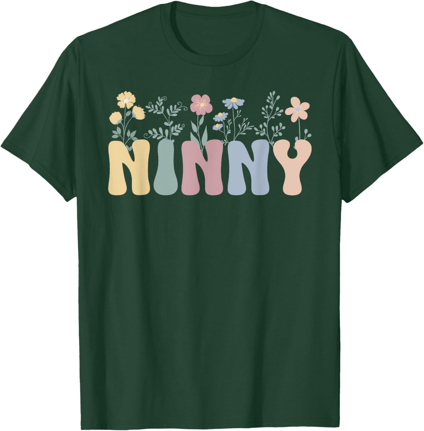 Groovy Ninny Grandma On Mother's Day Black Floral Pattern Casual T-Shirt - T-Shirt | Forest