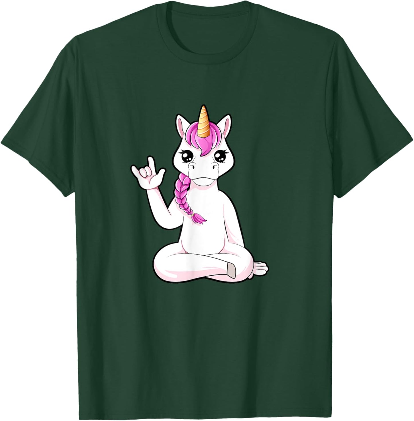 Cartoon unicorn shows I love you - ASL hand gesture T-Shirt - T-Shirt | Forest