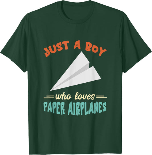 Paper Airplane Just A Boy Aircraft Paper Plane Aviation T-Shirt - T-Shirt | Forest
