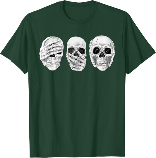 Hear See Speak No Evil Gothic Skulls T-Shirt - T-Shirt | Forest