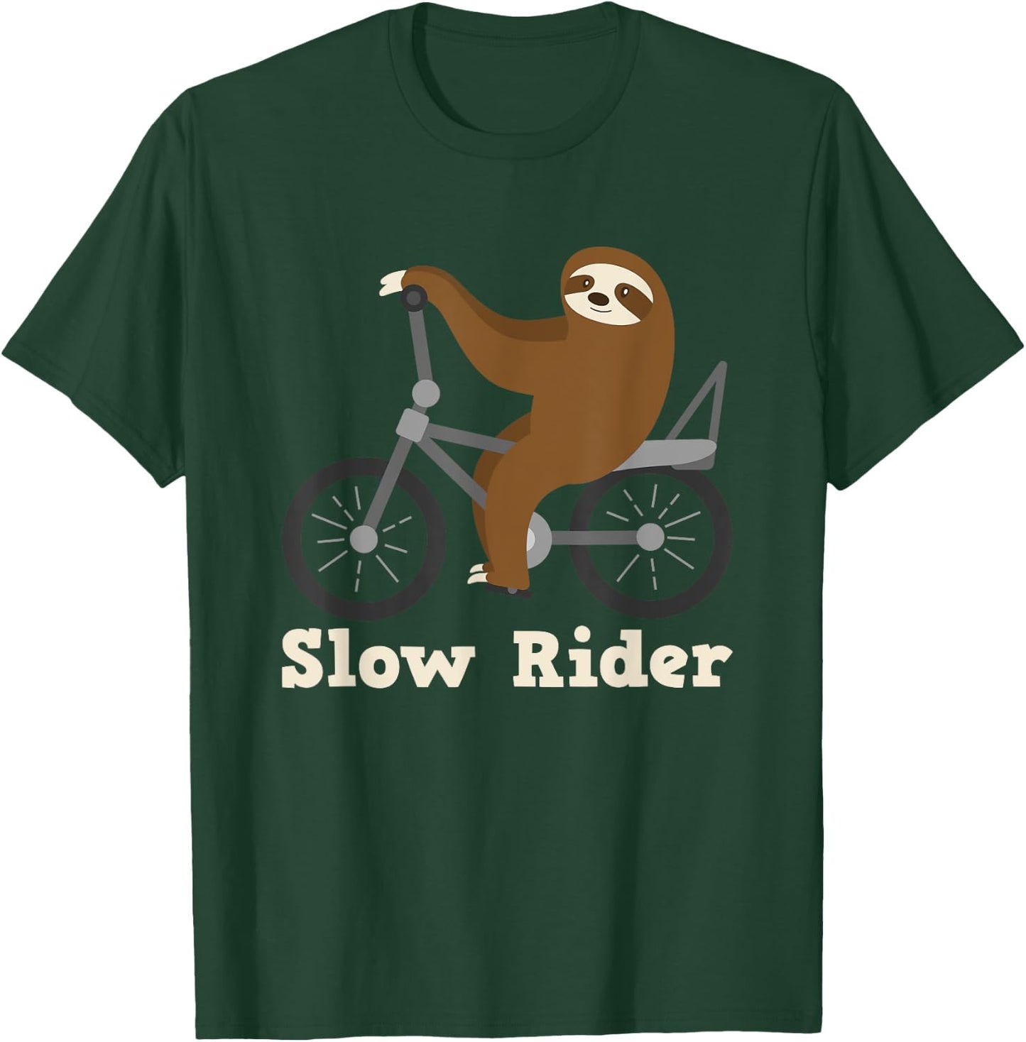 Slow Rider Sloth Cycling Riding Bicycle Biker Lazy Pun Quote T-Shirt - T-Shirt | Forest