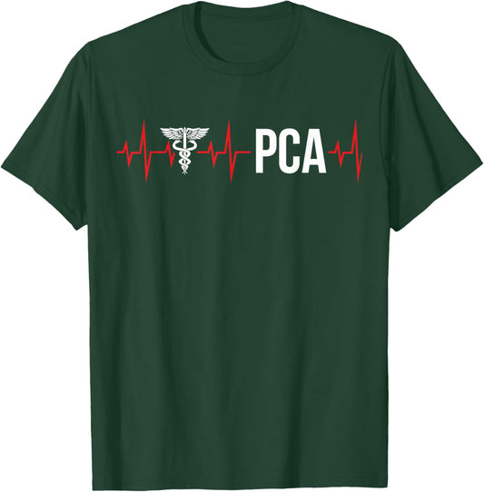 PCA Heartbeat Patient Care Assistant PCA Nurse T-Shirt - T-Shirt | Forest
