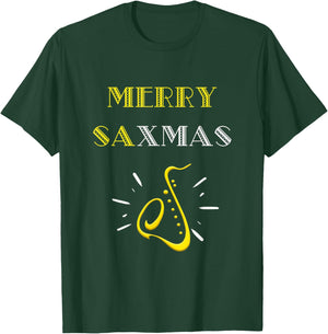 Merry SaXmas Funny Saxophone Art Design Logo Christmas Gift T-Shirt - T-Shirt | Forest