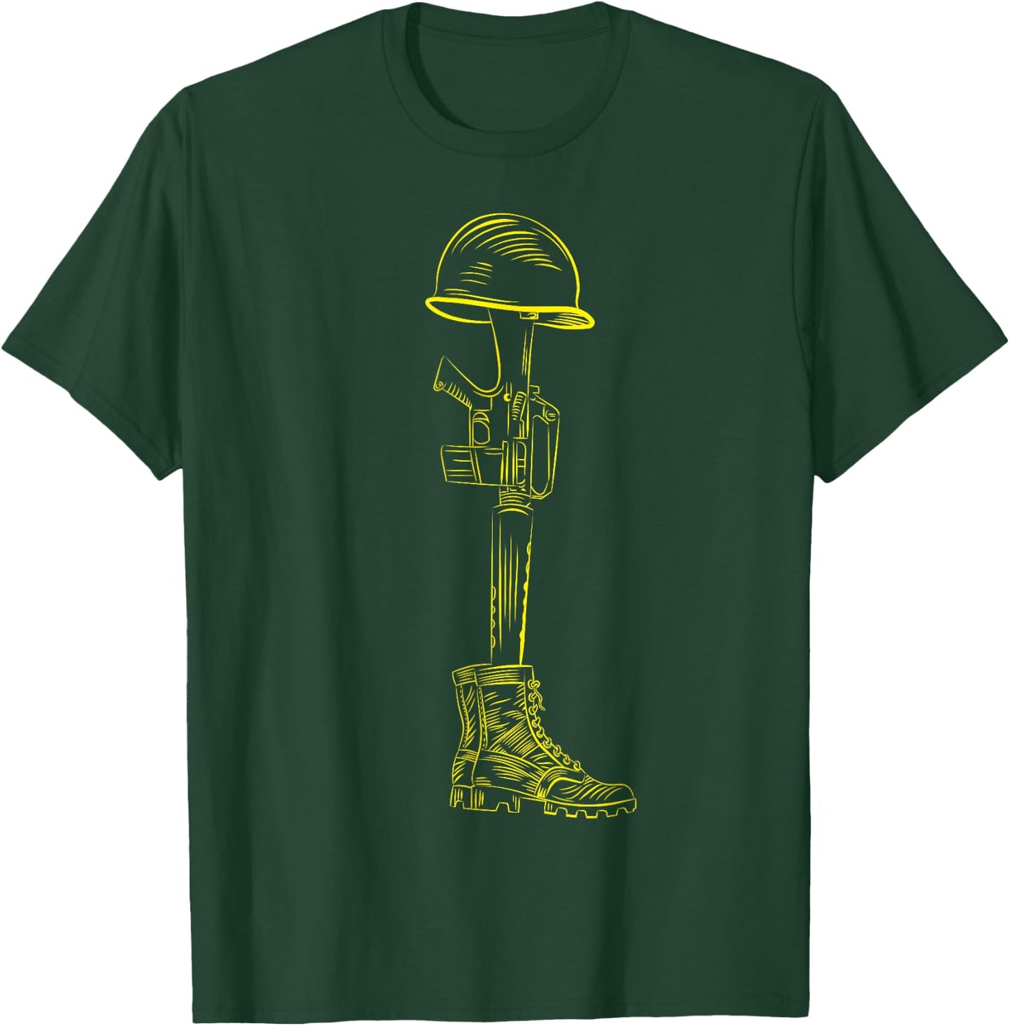 Battlefield Cross Rifle Helmet Memorial T-Shirt - T-Shirt | Forest