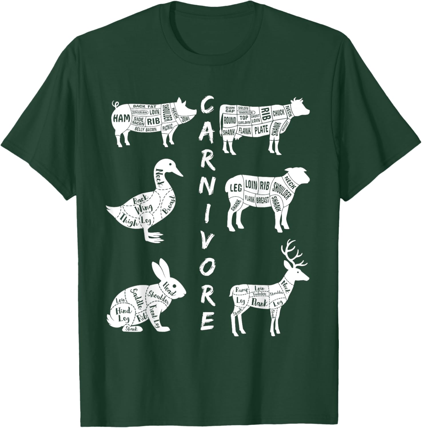 Carnivore - Cow Pig Duck Lamb Rabbit Deer T-Shirt - T-Shirt | Forest