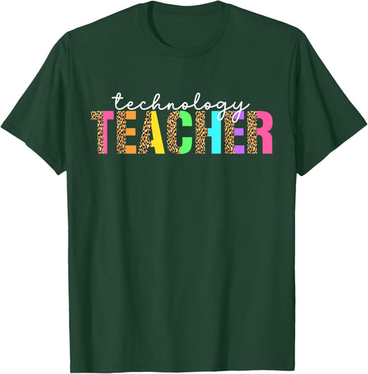 Computer Technology Teacher Leopard Tech Teacher T-Shirt - T-Shirt | Forest