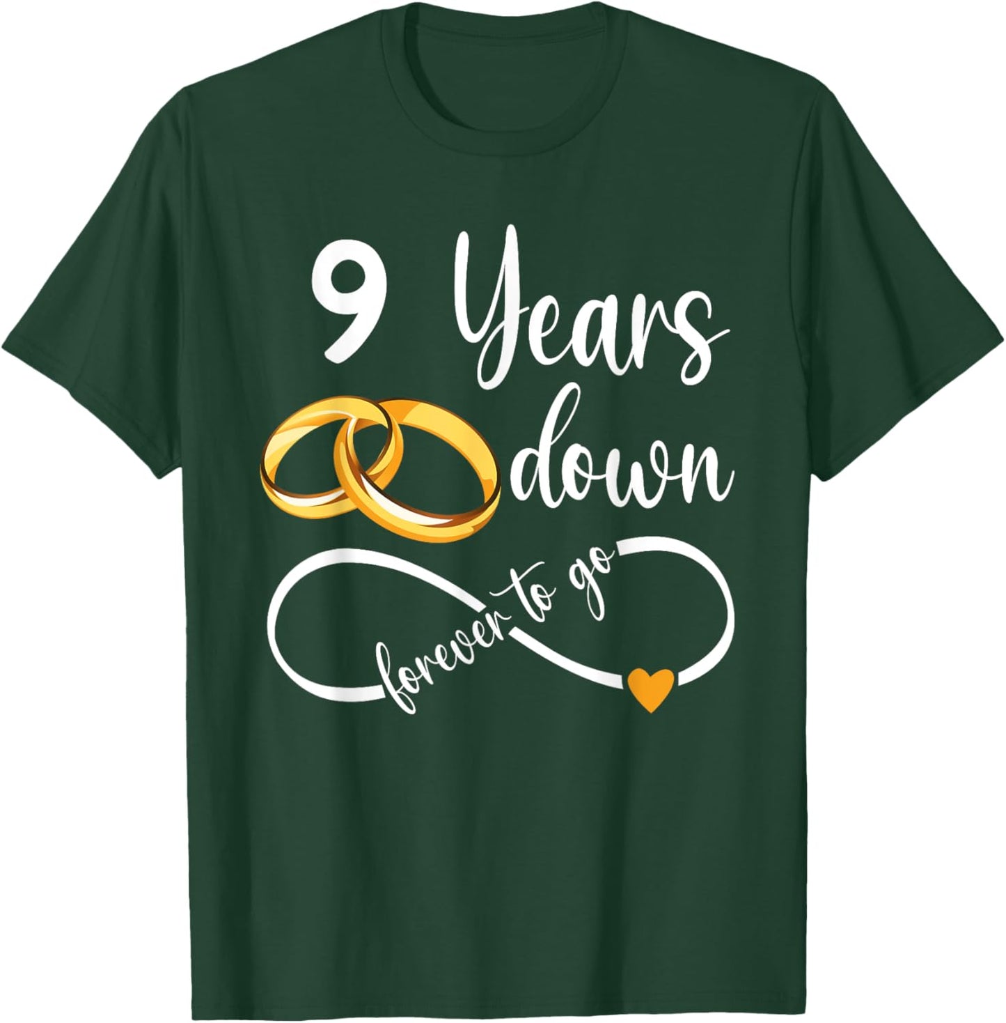 9 Years Down Forever To Go Couple 9th Wedding Anniversary T-Shirt - T-Shirt | Forest