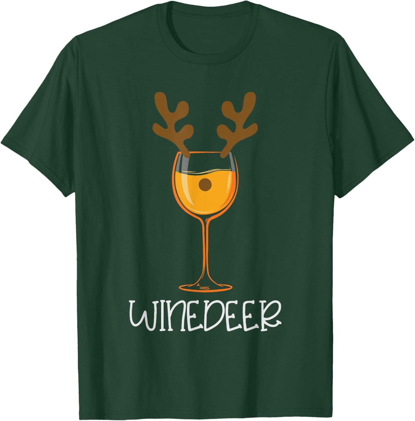 Wine Deer Funny Reindeer Nose Antlers Wine Glass T-Shirt - T-Shirt | Forest