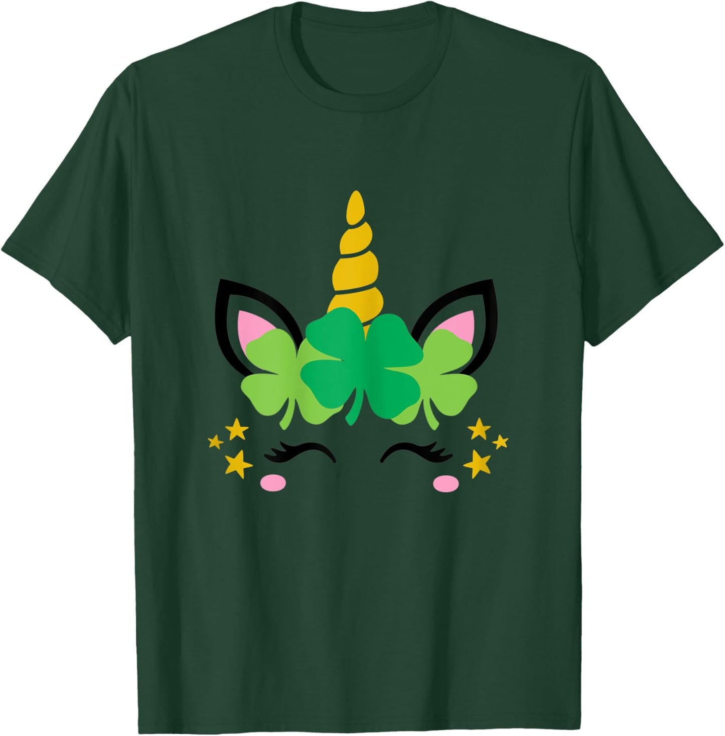 Unicorn Face St Patrick's Day Kids Girls Women T-Shirt - T-Shirt | Forest