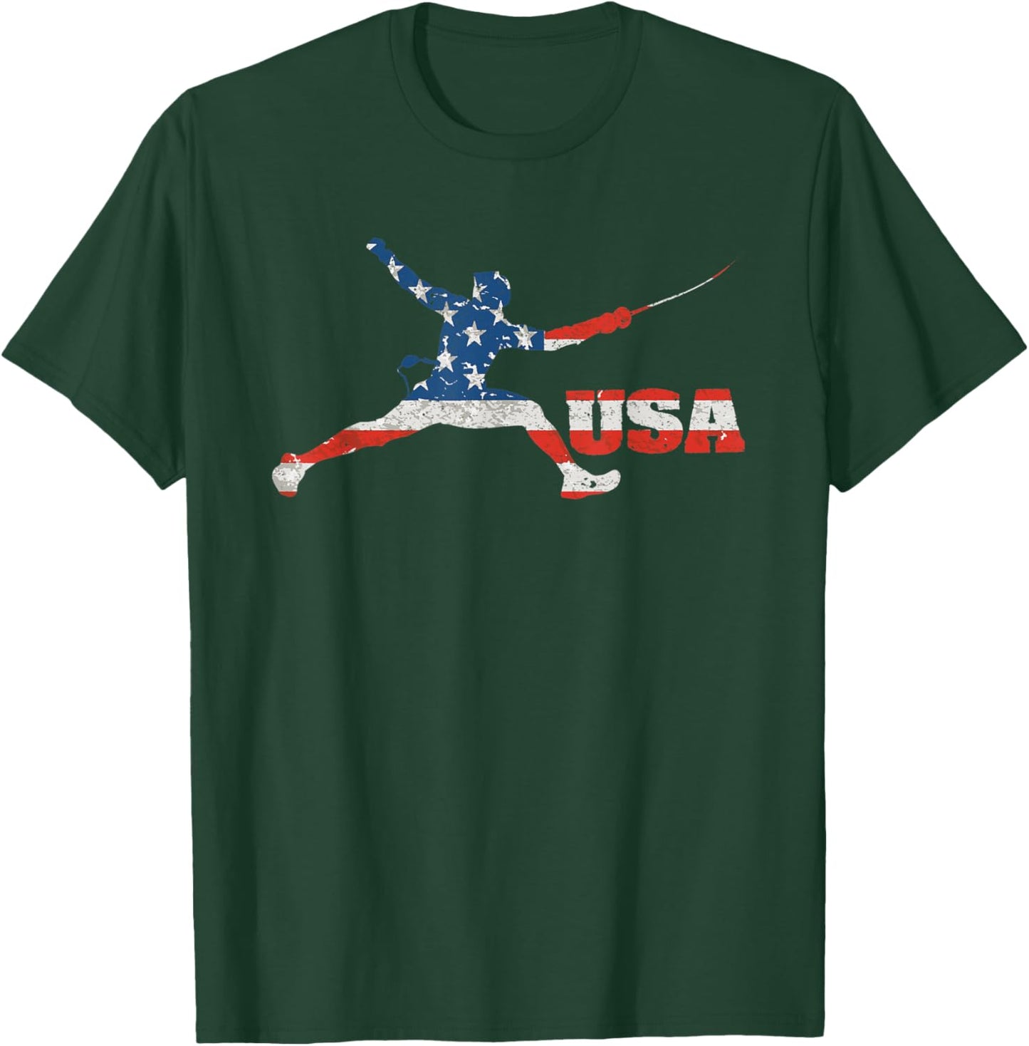 Fencing USA team American flag US Fencers epee men women T-Shirt - T-Shirt | Forest