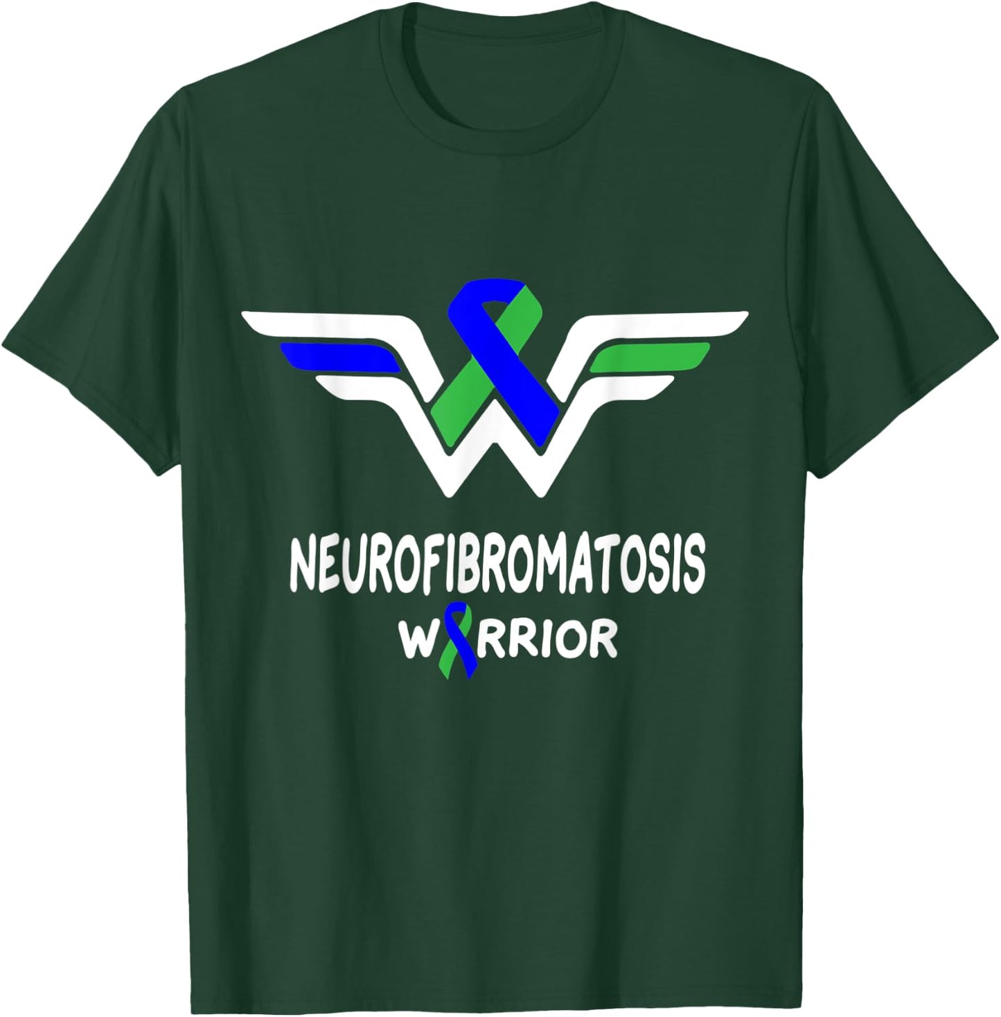 Neurofibromatosis Awareness Warrior Green & Blue Ribbon Gift T-Shirt - T-Shirt | Forest