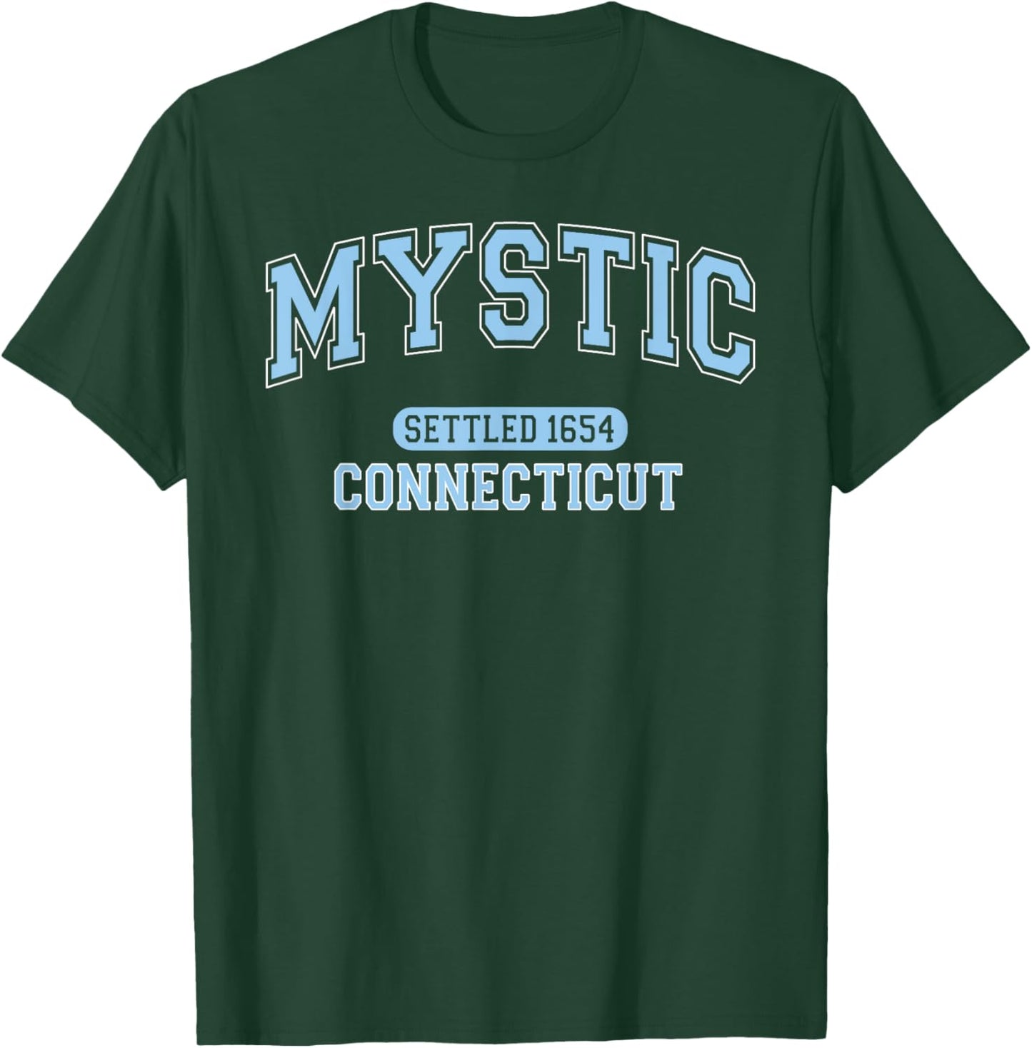 Mystic Connecticut Settled 1654 Vintage Arched Pale Blue T-Shirt - T-Shirt | Forest