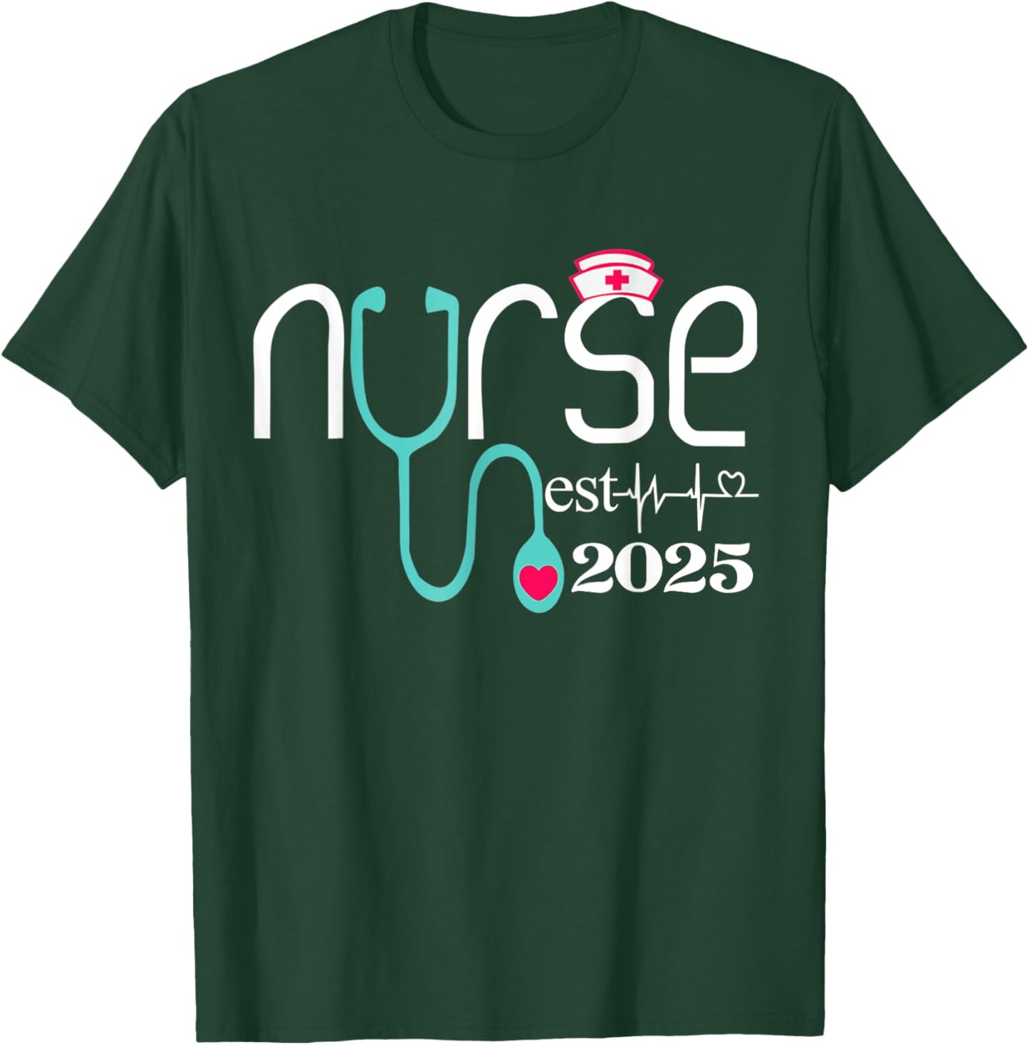 Nurse Est 2025 RN Nursing School Graduation Graduate Heart T-Shirt - T-Shirt | Forest