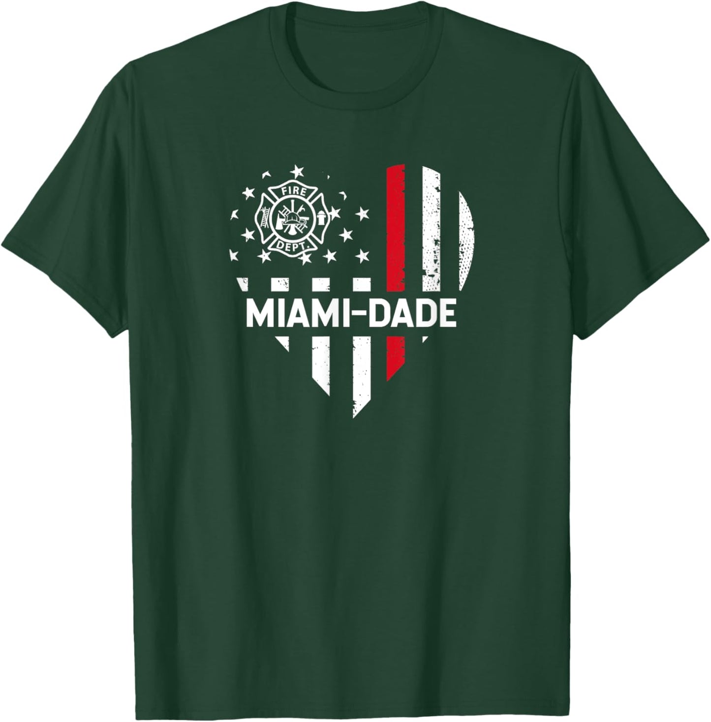 Firefighter Love 4th of July USA Flag Miami-Dade Fire Rescue Men T-Shirt - T-Shirt | Forest