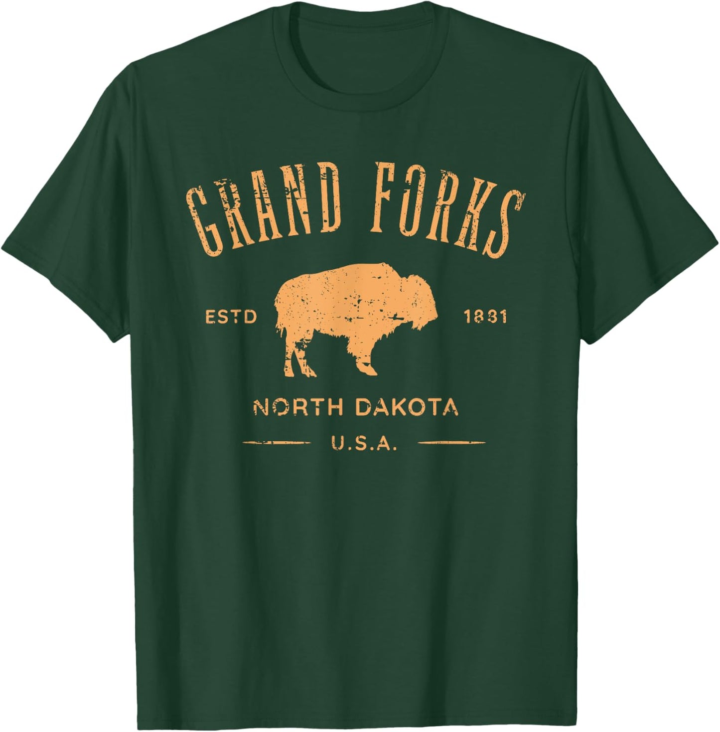 Grand Forks North Dakota Souvenir Distressed Style Design T-Shirt - T-Shirt | Forest