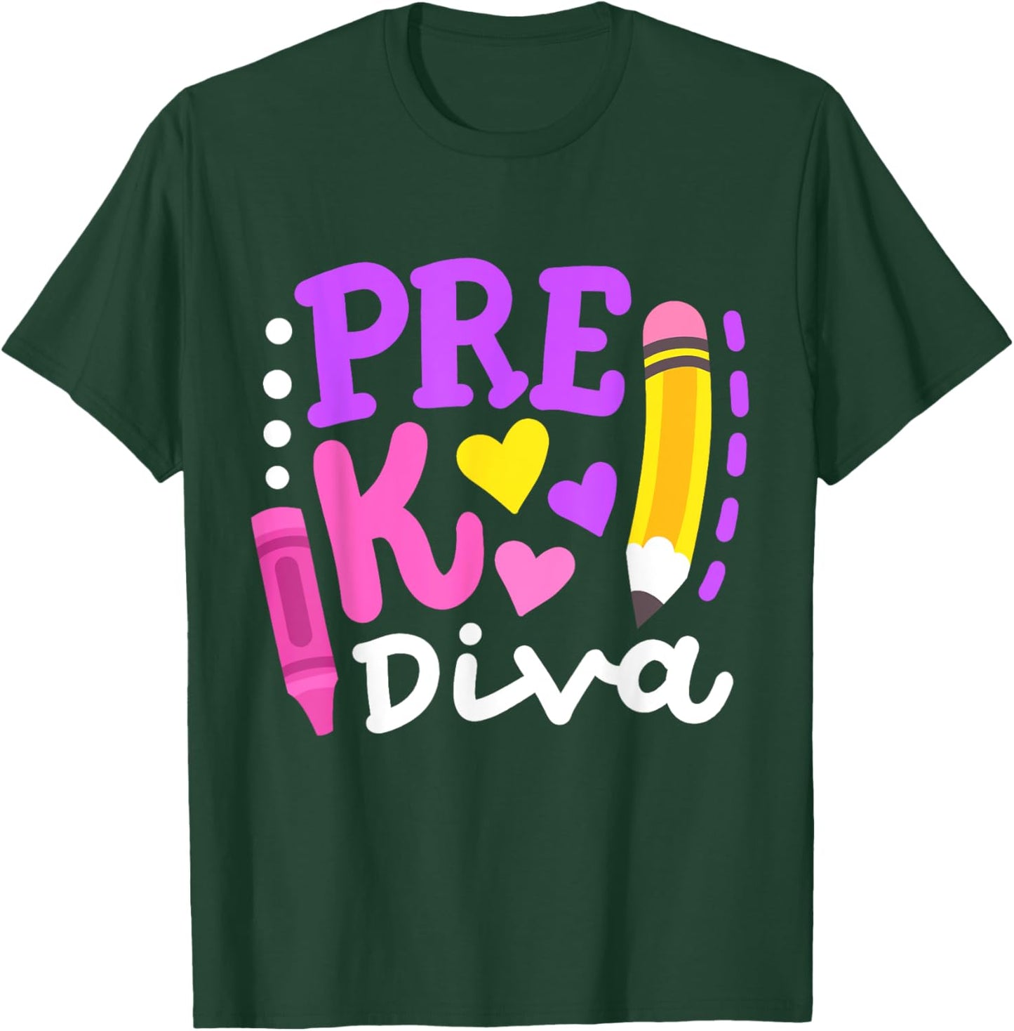 Pre-K Diva Funny Welcome Back To School Teachers Girls Kids T-Shirt - T-Shirt | Forest