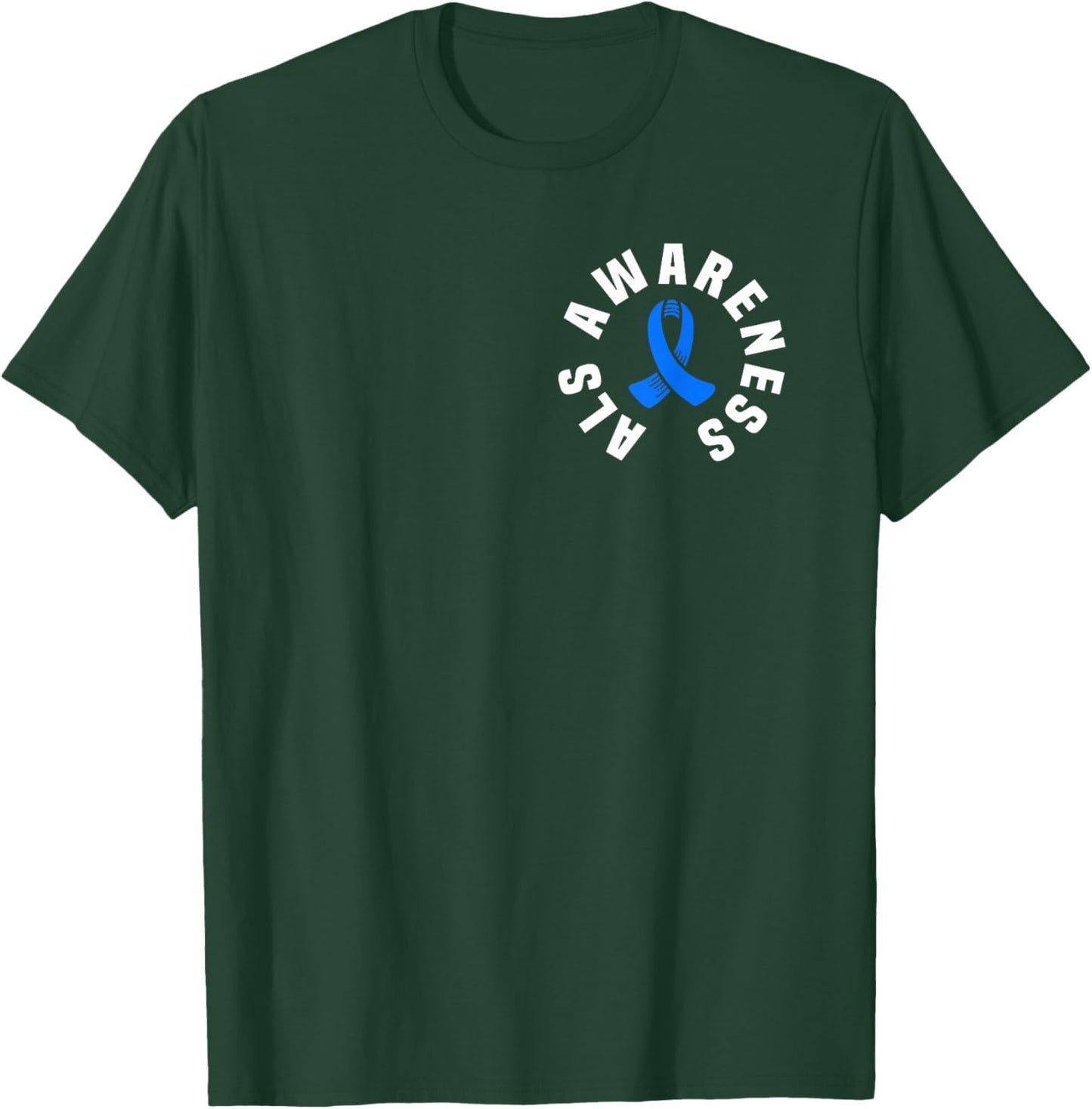 ALS Awareness Pocket Wear Blue Ribbon ALS Disease Support T-Shirt - T-Shirt | Forest