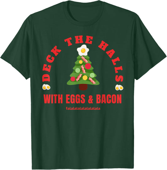 GoodVibesMarketPlace Keto Carnivore Christmas - Black, X-Small, -Adults, Short Sleeve, , Holiday Bacon and Eggs Pattern for Meat Lovers, Carnivore Diet Enthusiasts T-Shirt - T-Shirt | Forest
