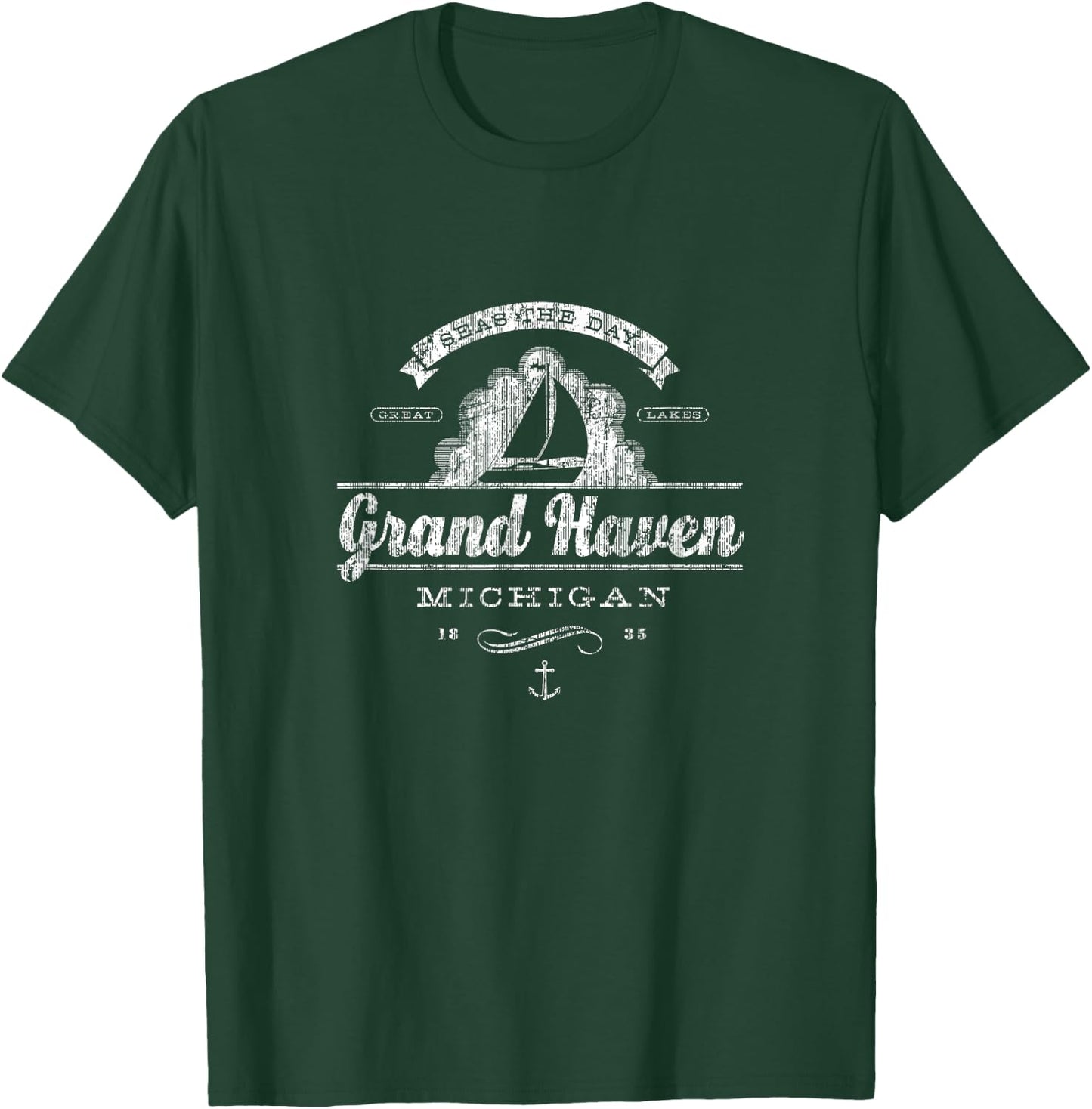 Grand Haven MI Sailboat Vintage Nautical T-Shirt - T-Shirt | Forest