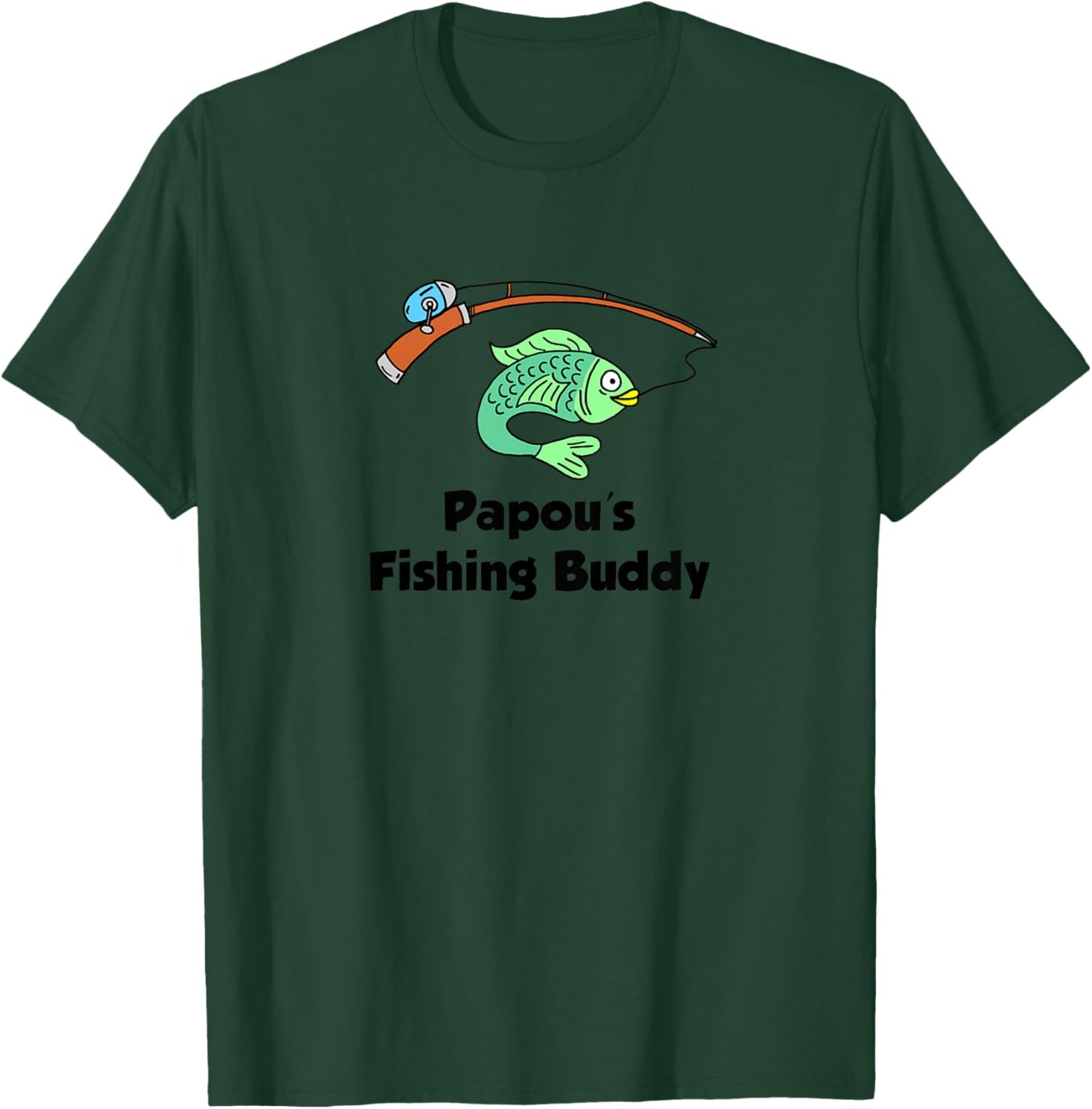 Kids Papou's Fishing Buddy Greek Grandson Granddaughter T-Shirt - T-Shirt | Forest